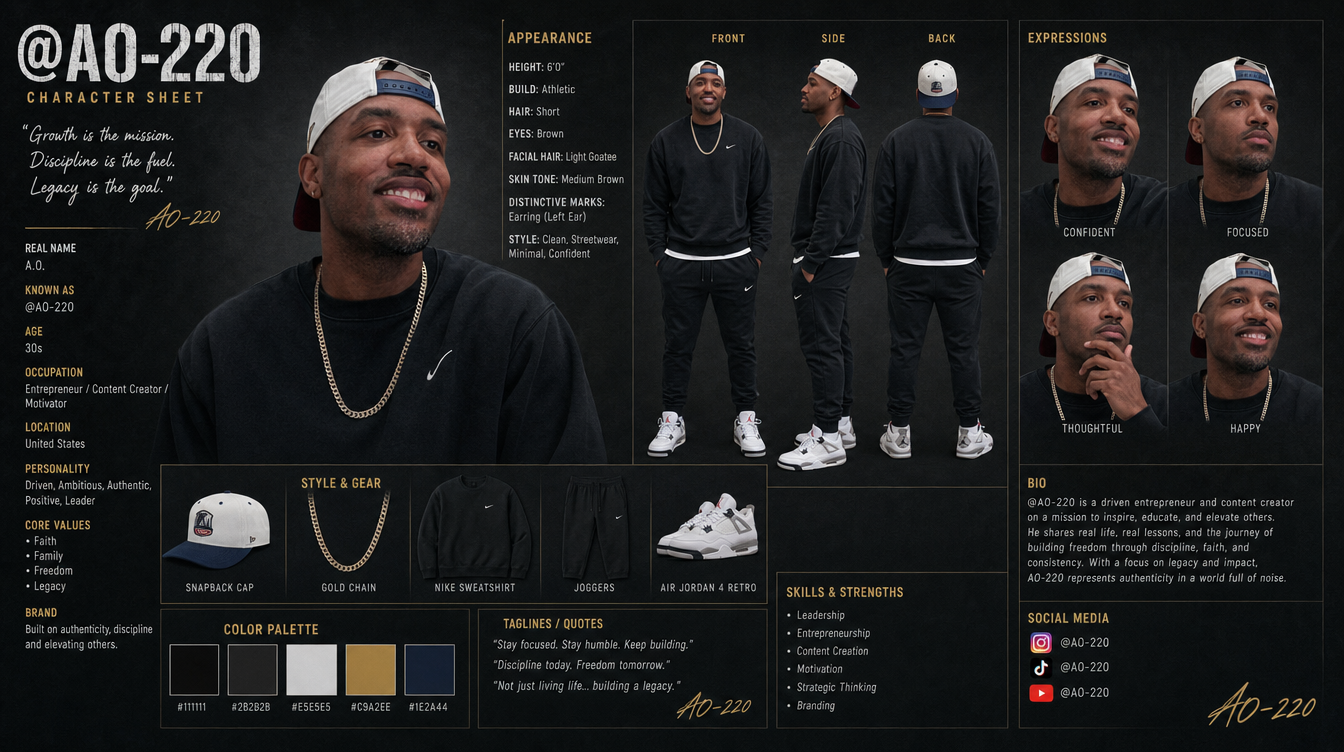 AO multi-view character reference sheet